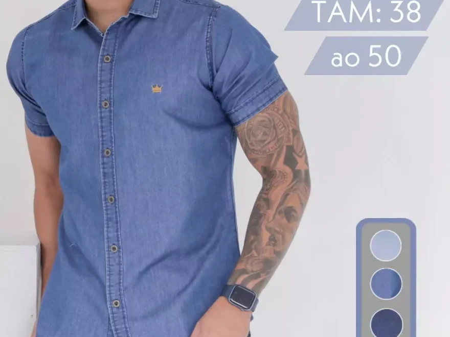 Camisa20Jeans20Masculina20Slim20Fit20Manga20Curta20Social20AlgodC3A3o20BotC3B5es20Premium 880x660
